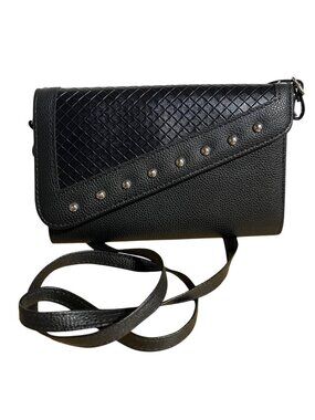 Black Crossbody Purse With Studded Detail  Snap Closure Adjustable Strap